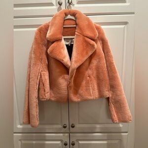 Brand New Diane Von Furstenberg Faux Fur Sherbet Orange Jacket Coat Size S